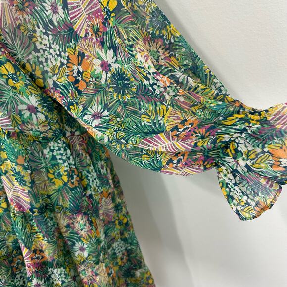 Kotidiano Floral Salma Dress Sheer Made in Spain Small Puff Sleeves Ruffle Boho - Picture 5 of 13